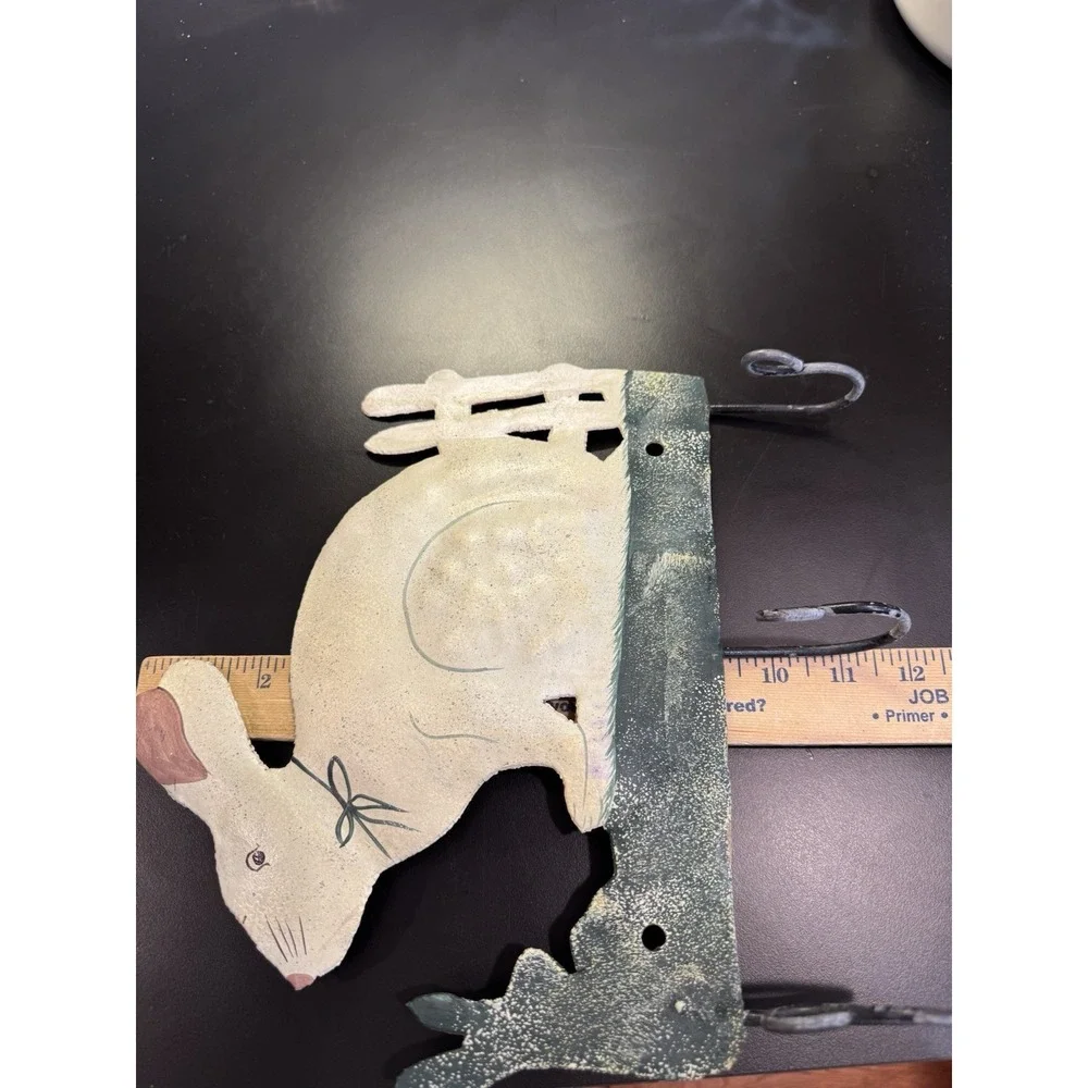 Rustic Bunny Wall Hook - Decorative Green and Tan Home Wall Decor